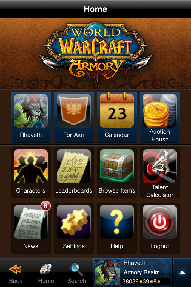 World of Warcraft Mobile Armory free app screenshot 1