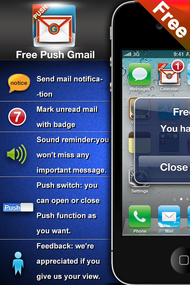 Free Push Gmail! free app screenshot 1