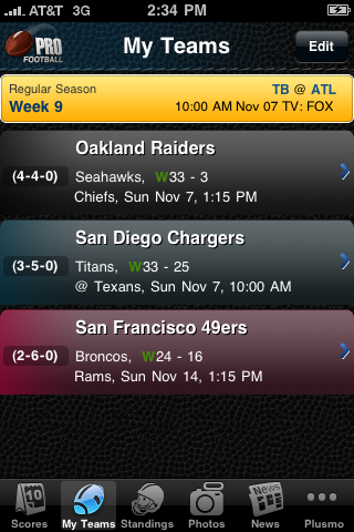Pro Football Live! free app screenshot 2