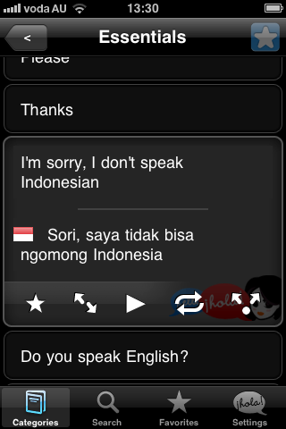 Lingopal Indonesian LITE - talking phrasebook free app screenshot 2