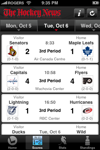 The Hockey News (Scores, Stats, Standings) free app screenshot 1