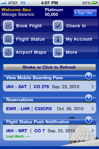 Continental Airlines, Inc free app screenshot 1