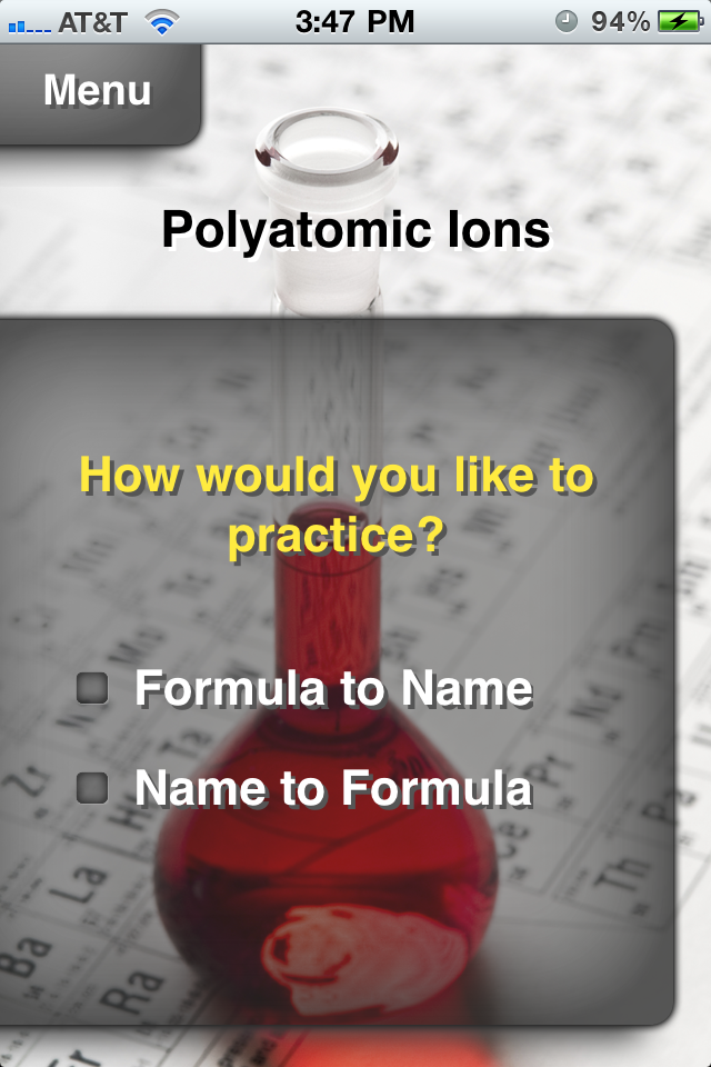 Chemistry Formula Practice Lite free app screenshot 2
