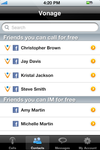 Vonage Mobile for Facebook - iPhone and iPod touch free app screenshot 2