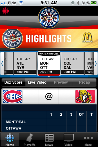 CBC Hockey free app screenshot 2