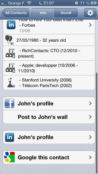 【免費社交App】RichContacts: Facebook, Linkedin and Twitter in your address book-APP點子