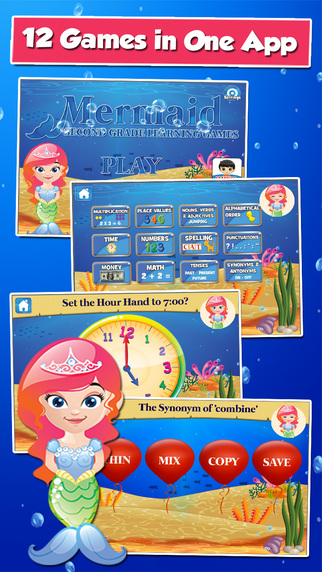 Mermaid Princess: 2nd Grade English and Math Learning Games School Edition