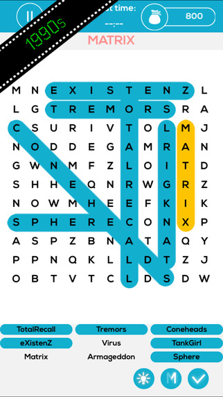 Sci-Fi Movie Wordsearch Unlimited Free Puzzle