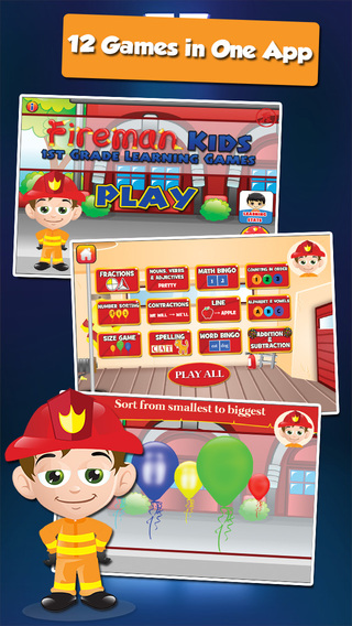 Fire Fighter Kid Goes to School: First Grade Learning Games