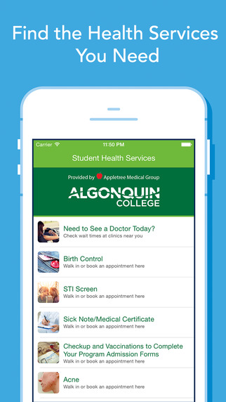 【免費健康App】Find Doctors for Algonquin College Students - Check Walk In Clinic Wait Times + Book Appointments-APP點子