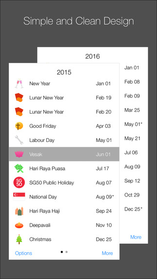SG Next Holiday - 2015 and 2016 Singapore Public Holidays with Today Widget