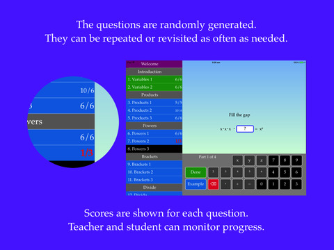 Algebra Start - variables powers simplify solve screenshot 2