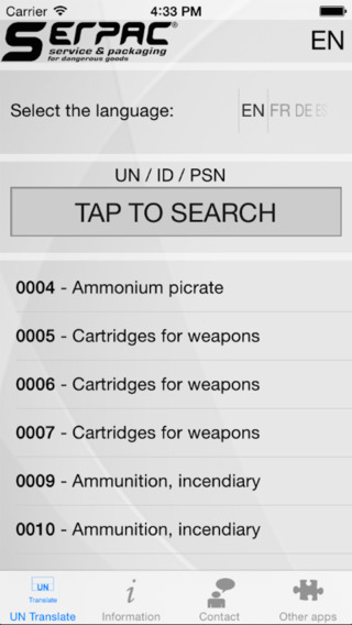 UN Translate UN Number Search