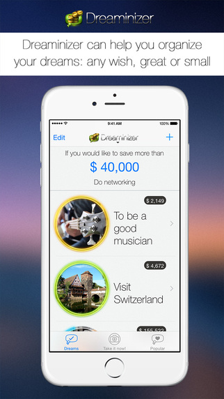 Dreaminizer™ — to-do list dream vision board task manager wish list and currency calculator.