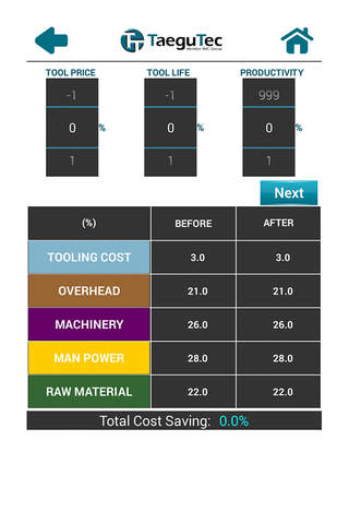 TaeguTec CostSaving Calculator screenshot 2