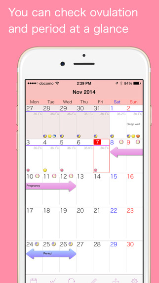 Period tracker with basal body temperature graph and calendar to predict ovulation: Eggy