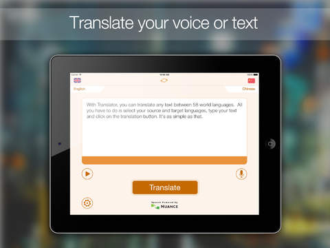 Translator HD : Translate from UK English to around sixty world languages with speech recognition an
