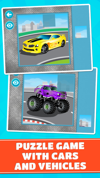 Sports Cars Monster Trucks Puzzles - Logic Game for Toddlers Preschool Kids and Little Boys