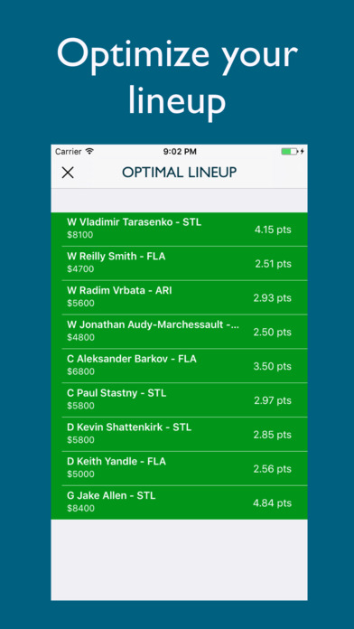 Optimal DFS - Lineup tools for fantasy hockey screenshot 4