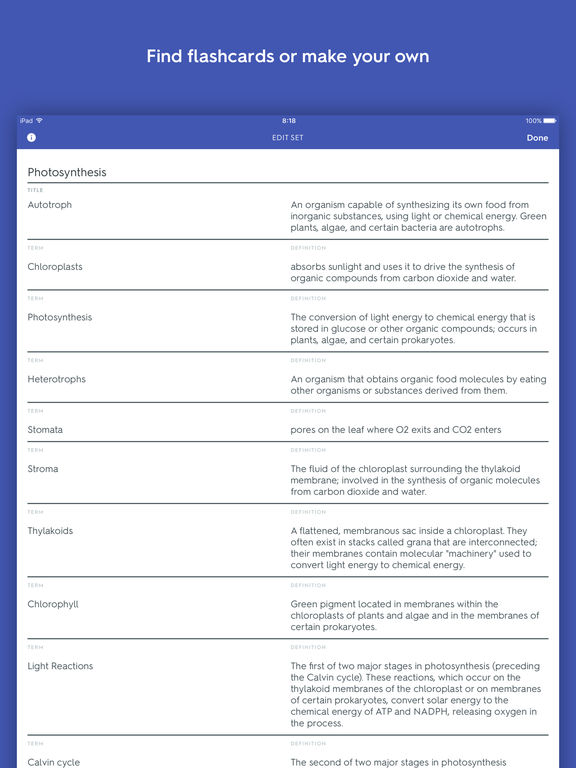 Screenshots of Quizlet Flashcards & Learning for iPad