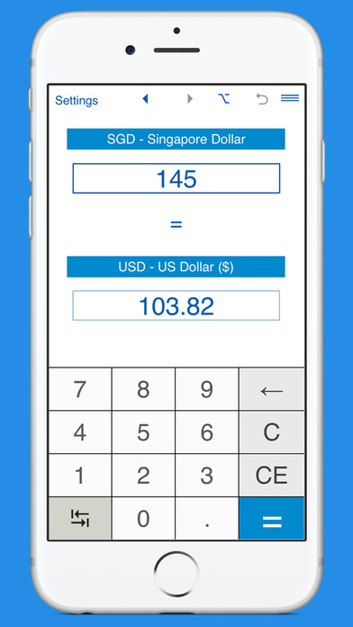 US Dollars / Singapore Dollars currency converter screenshot 2