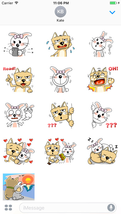 Couple Cat And Rabbit Funny English Sticker screenshot 3