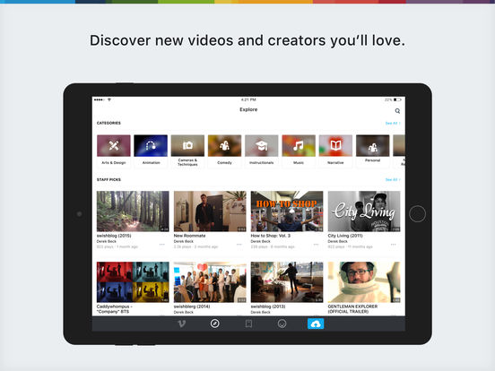 Screenshots of Vimeo for iPad