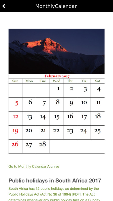 South Africa Calendar screenshot 3