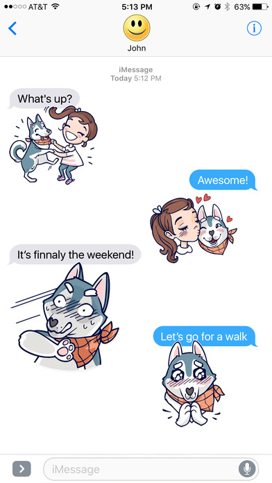 Cute Dog Husky and Girl Stickers screenshot 3