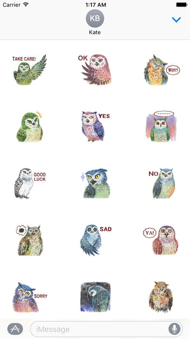 Watercolor Owls Sticker screenshot 2