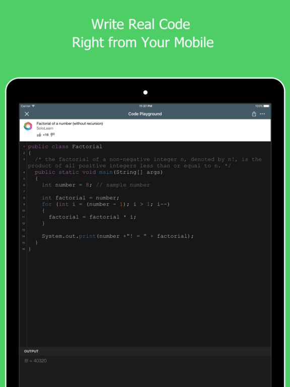 Screenshots of Learn Java for iPad