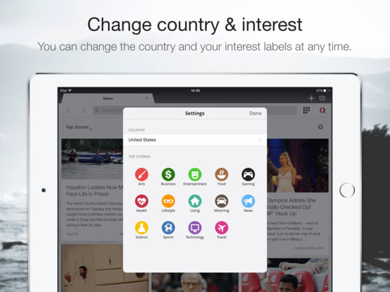 Screenshots of Opera Mini for iPad