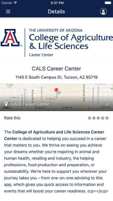 UA CALS Career Center screenshot 2