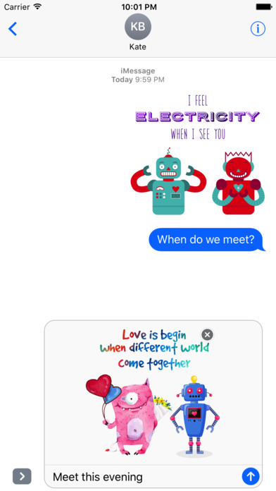 Love Quotes with Monster,Robot,Dinosaur Characters screenshot 3