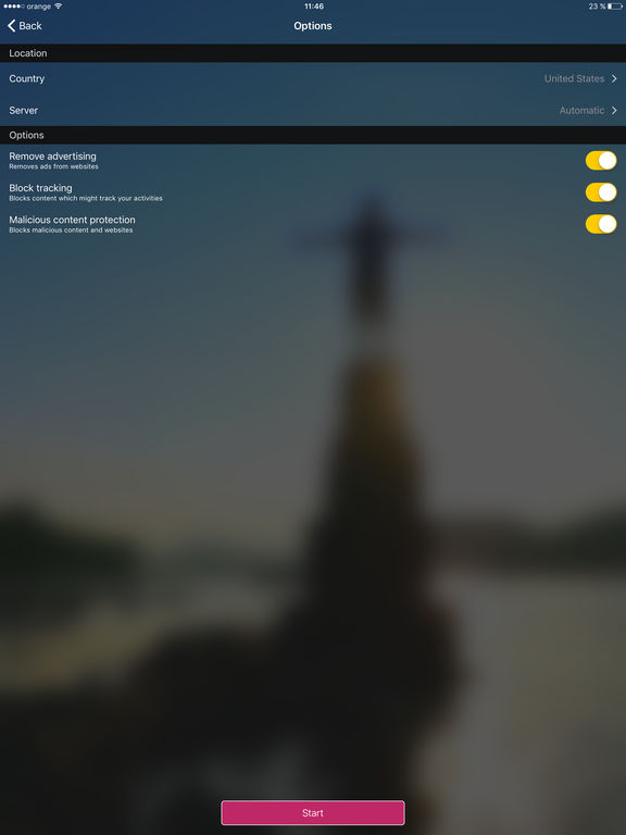 Screenshots of CyberGhost VPN for iPad
