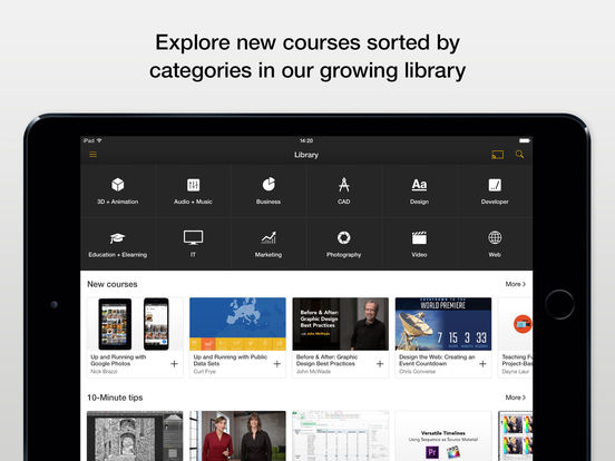 Screenshots of Lynda - Online Training Videos for iPad