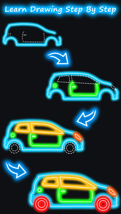 How to Draw a Car - Glow Car Drawing Step by Step screenshot 4