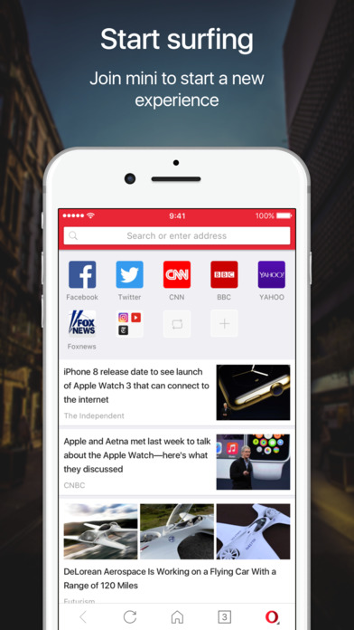Screenshots of Opera Mini for iPhone