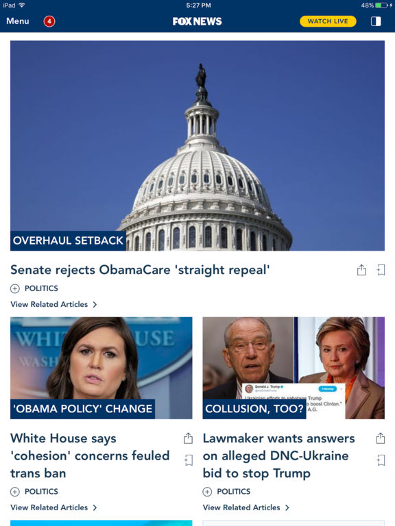 Screenshots of Fox News for iPad