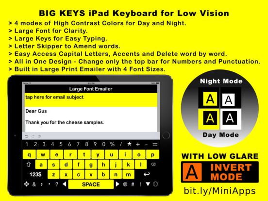 Big Keys iPad High Visibility Keyboard for Low Vision, Macular Degeneration