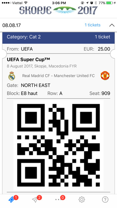 UEFA Super Cup™ Skopje 2017 mobile tickets app screenshot 2