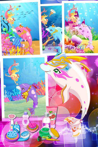海豚王子换装 - 给可爱小宠物装扮，设计，水疗，儿童海洋世界游戏 screenshot 4