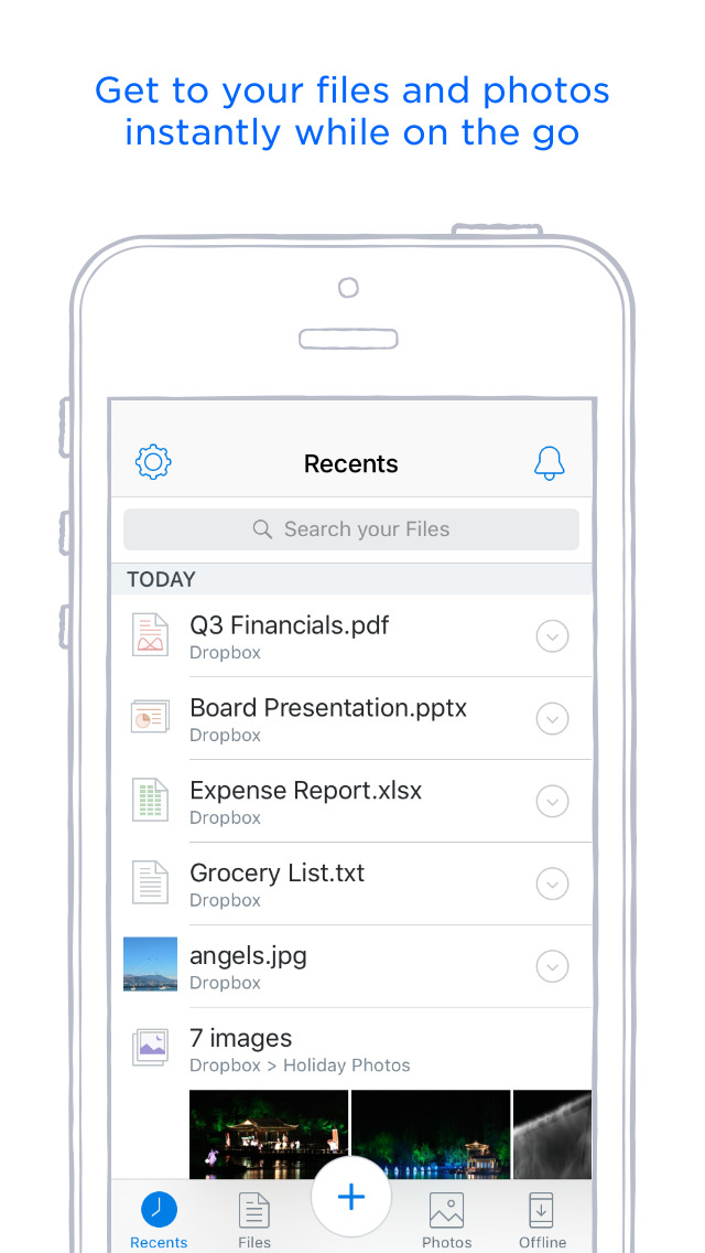 Screenshots of Dropbox for iPhone