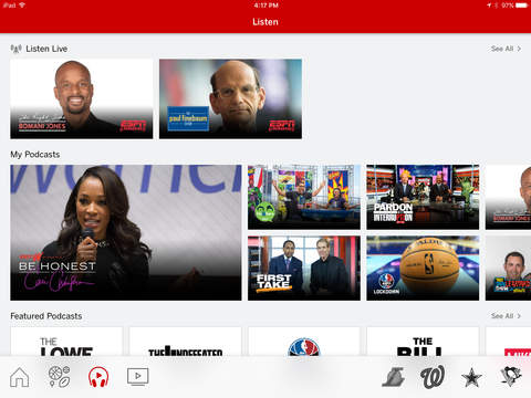 Screenshots of ESPN for iPad