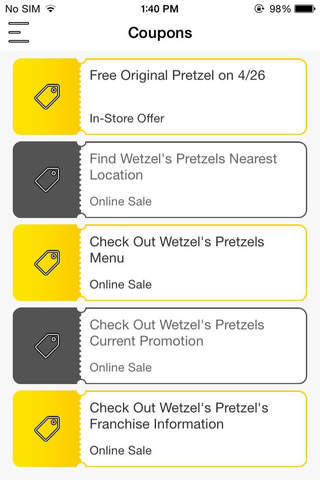 Coupons for Wetzel's Pretzels screenshot 2