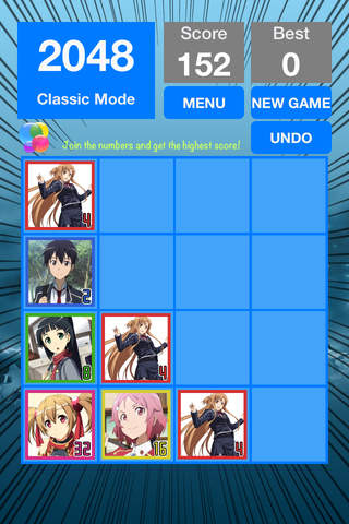 2048 + UNDO Number Puzzle Games “ Sword Art Online Edition ” screenshot 2