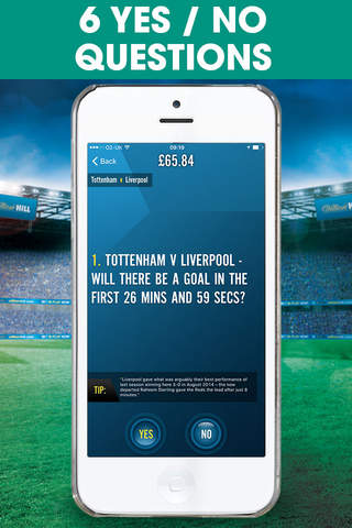 Yes/No by William Hill Labs – the 6 question coupon bet on football matches and top sports screenshot 2