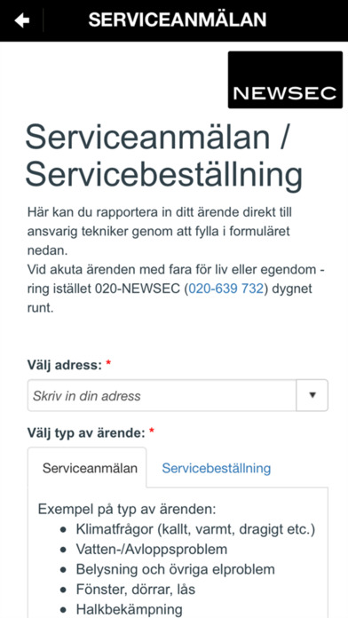 Newsec - Serviceanmälan screenshot 2