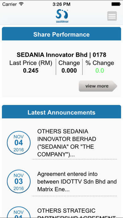 Sedania Innovator Berhad Investor Relations screenshot 2