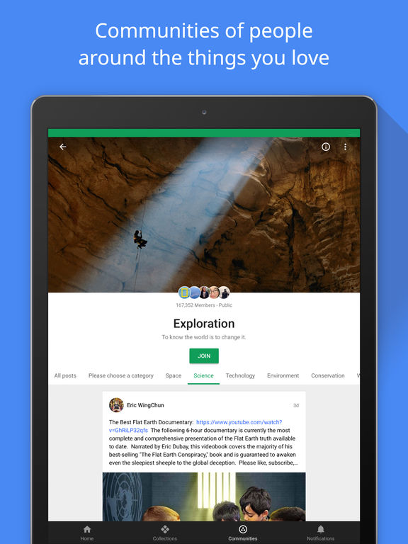 Screenshots of Google+ for iPad